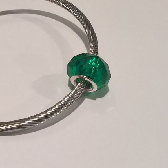 Silver Green Faceted Charm for Pandora Style Bracelet - Picture 4 of 4